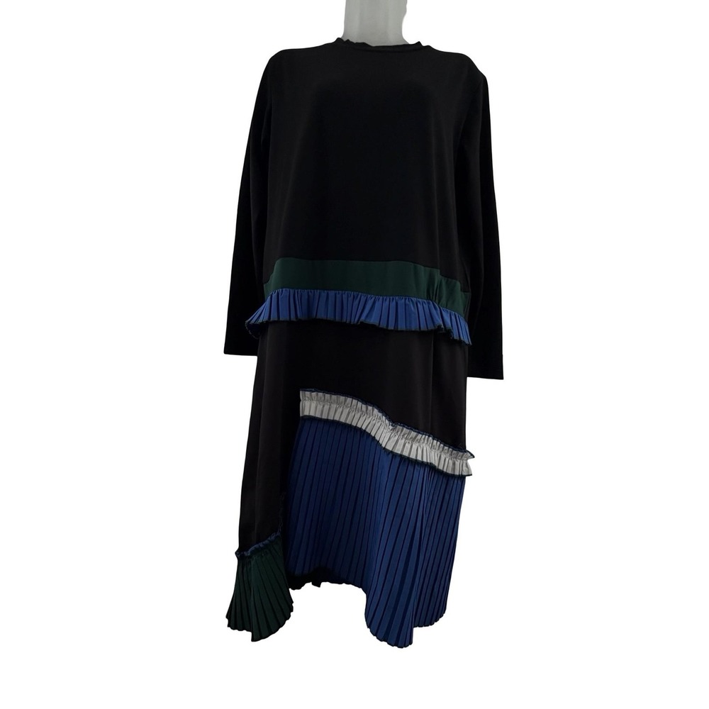 Marigold Shadows Dress Womens Medium Black Colorblock Pleated Asymmetric Ruffle